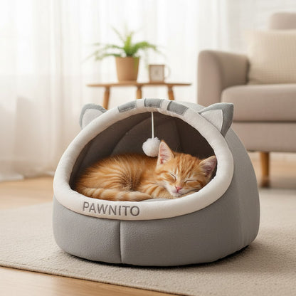 Cloud-Soft Semi-Enclosed Calming Cat Bed
