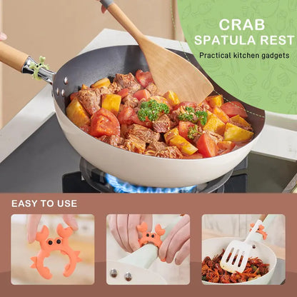 Cute Crab Design Silicone Spatula Holders, 2.5in Mini Kitchen Heat-resistant Spatula Rack Spoon Rest Holder Steam Releaser, Cooking Accessory for Home Chefs, Cooking Accessories Gifts