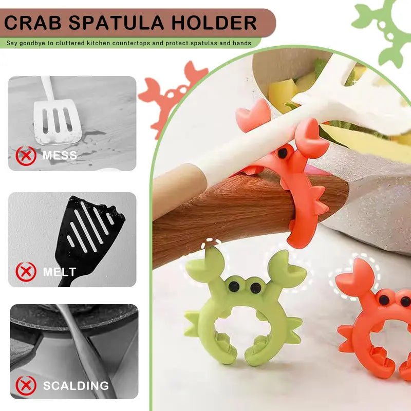 Cute Crab Design Silicone Spatula Holders, 2.5in Mini Kitchen Heat-resistant Spatula Rack Spoon Rest Holder Steam Releaser, Cooking Accessory for Home Chefs, Cooking Accessories Gifts